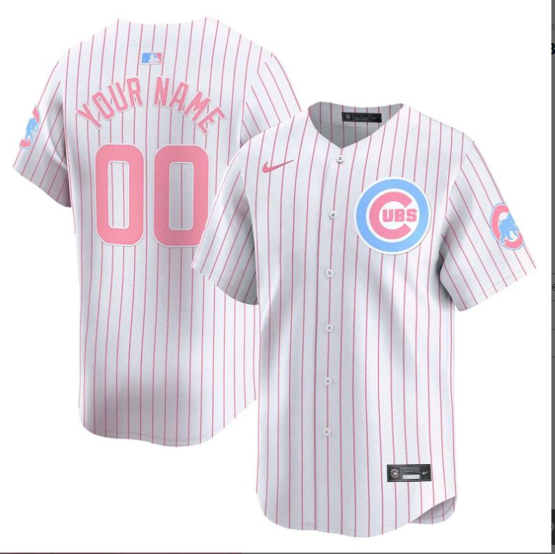 Men Chicago Cubs Custom white with red strips 2024 Nike MLB jersey